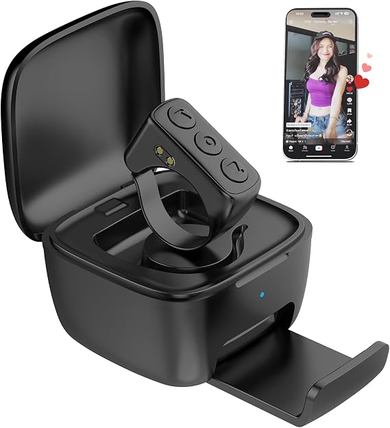 TikTok Scroll Ring with Phone Stand, Remote Control for TikTok, Bluetooth Page Turning for iPad/Kindle App/iPhone/Android Black