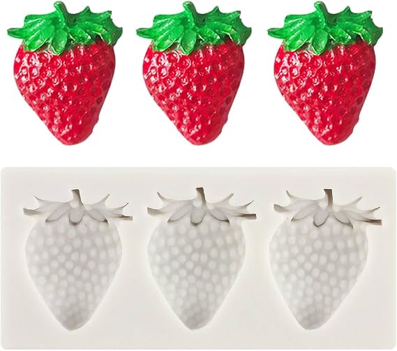 3D Strawberry Silicone Moulds – Mini Fruit Chocolate Fondant Moulds for Cake Decorating – Ideal Silicone Moulds for Strawberry Cake Decorations, Cupcake Toppers, Candy, Polymer Clay and Gum Paste