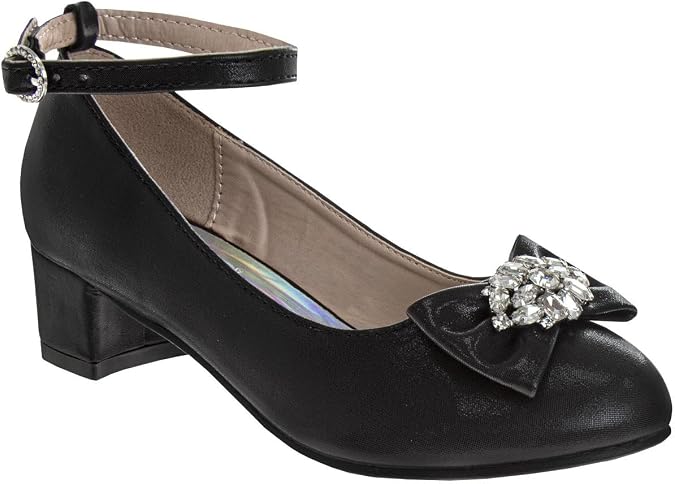 Badgley Mischka Closed Toe Heels for Kids Girls Block Heel Dress Shoe Pumps with Crystal Frame (Sizes 13-6 Little Kid-Big Kid)
