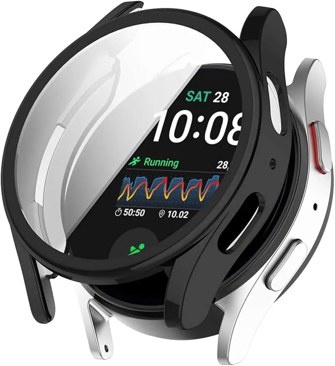 Samsung Galaxy Watch FE ile Uyumlu Kasa Ve Ekran Koruyucu 360 Tam Koruma Silikon Kılıf (Siyah)