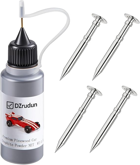DZrudun Pinewood Car Axles Kit4pcs Polished Grooved Axles+Graphite Powder