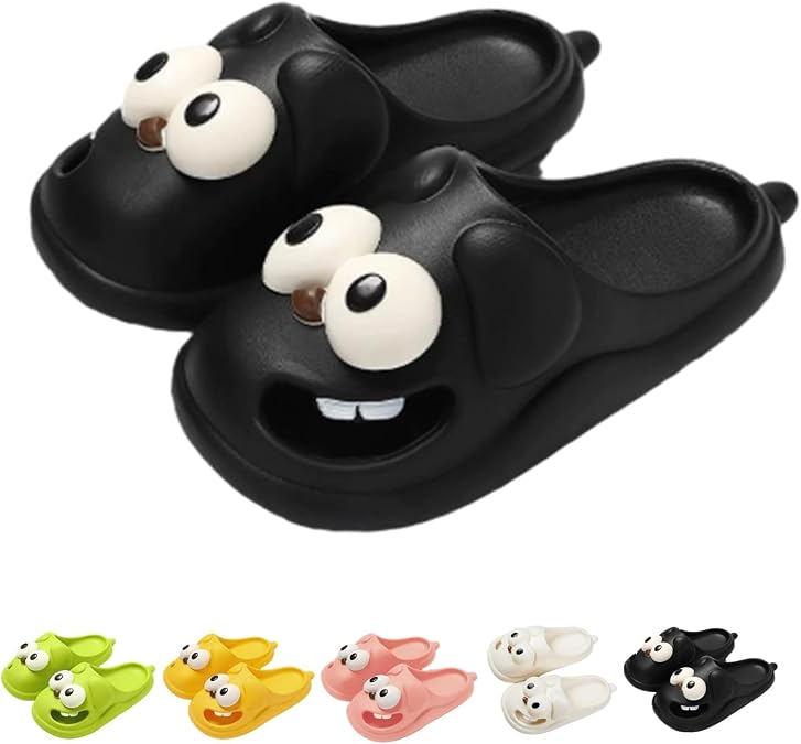 3D Dog Slippers for Couples, Solemate Kissing Slippers, Non-Slip Indoor Shoes with Tongue Out Design, Plush Soft Winter House Shoes