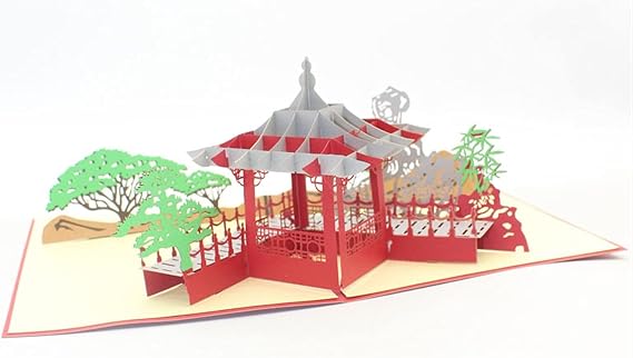 3D Pop Up Greeting Card,3D Laser Cut Handmade Carving Chinese Pavilion Garden Paper Invitation Greeting Cards PostCard Business Creative Gift Souvenir birthday cards (Size : 10pc) (Size : 4pc)