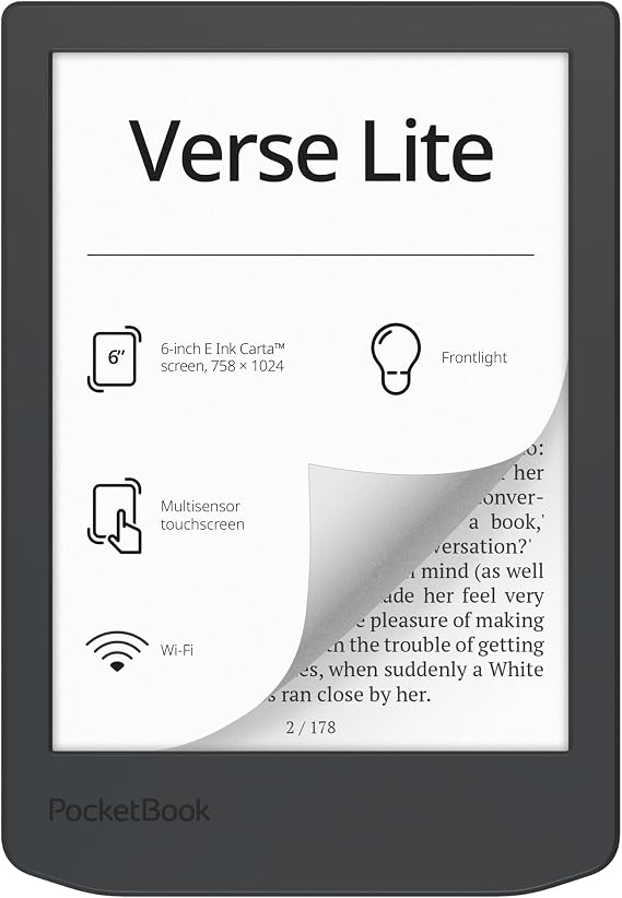 PocketBook Verse Lite 6" E-Ink Carta Touchscreen eReader with Frontlight | Eye-Friendly, Glare-Free Display | Wi-Fi | Supports 25 Formats incl. DRM | Compact & Lightweight
