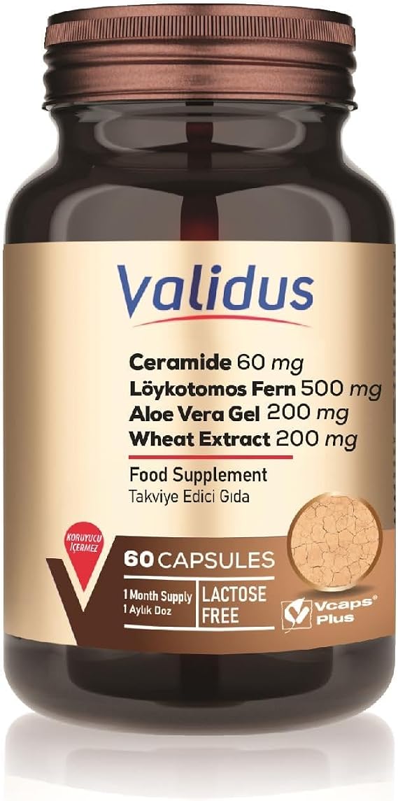 Validus Ceramide 60 mg + Löykotomos Fern 500 mg + Aloe Vera Gel 200 mg + Wheat Extract 200 mg 60 Capsules