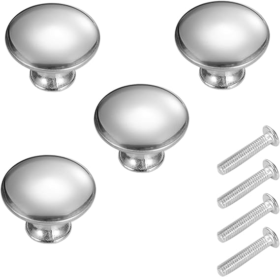 4 Pack Cabinet Knobs - 30mm Polished Chrome, Round Mushroom Door Handles for Kitchen, Wardrobe, Drawers, Bathroom, Silver Hardware Pulls for Furniture