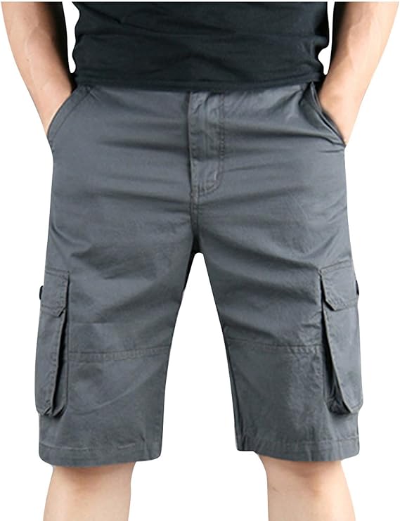 Cargo Shorts for Men Relaxed Fit Solid Summer Casual Multi Pockets Tooling Shorts Outdoor Fashion Athletic Shorts
