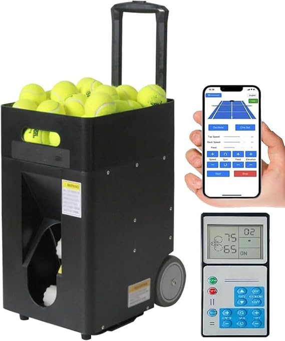 Tennis Ball Machine - Automatic Tennis Ball Launcher for Training and Practice, Pre-Programmed and Custom Drills, Remote & APP Control, Powered by Battery, Complete Training Mode