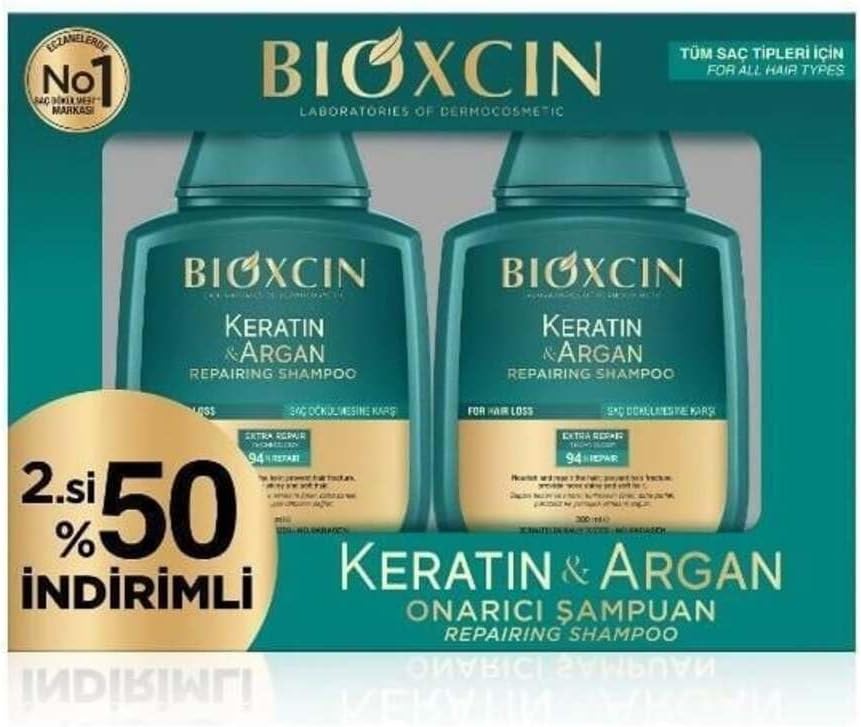 Bioxcin Yıpranmış Saçlar İçin Keratin Argan Şampuanı 300 ML İkili Avantaj Paketi, snowcosmetic-bxc-1107