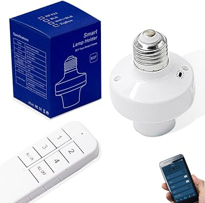 QIACHIP Remote Control Light Socket E26 E27 Bulb Socket Adapter, ZigBee Smart Light Holder Compatible with Alexa Echo Voice Control, Requires Zigbee Hub