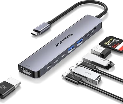 LENTION 8 in 1 USB C Hub with 4K@60Hz HDMI Adapter, 2 USB C Data Transfer & 2 USB 3.0 Port, 100W PD, SD/Micro SD Card Reader for 2025-2016 MacBook Pro/Air M5/M4, Mac, Surface Pro