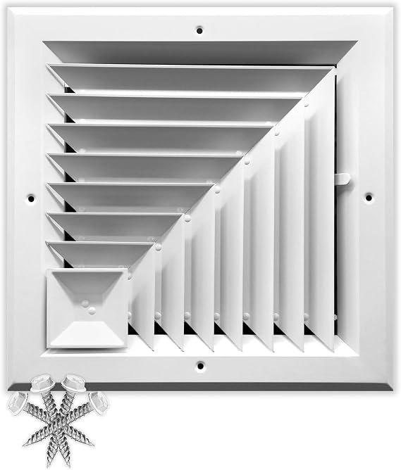 HVAC Premium 12x12 Air Vent Cover Corner Direction Diffuser for Ceiling Duct Opening - Rust Proof Aluminum Extruded Air Supply Grille White - Overall Size: 15" x 15"