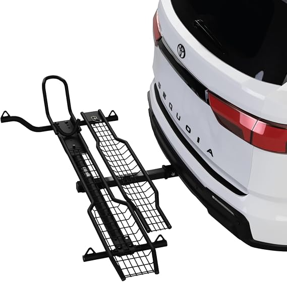 MotoTote Sport - Trusted Motorcycle Hitch Carrier (600 lbs. Capacity) with Zero Wobble Hitch Mount & Ramp, Fits Wide Size Tires