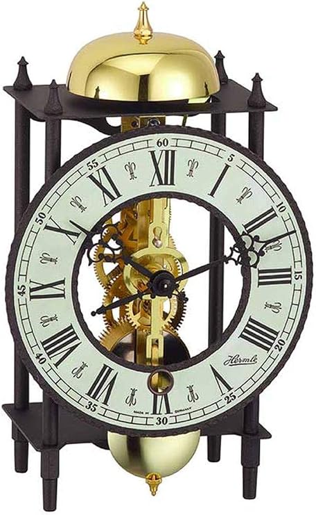 Hermle Mechanical Mantel Clock - Skeleton Dial - Wrought Iron - Strike on Hour Black