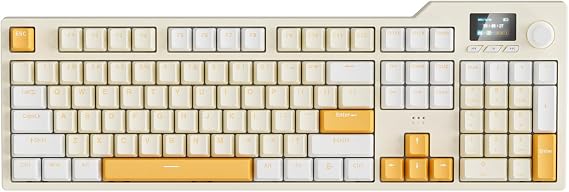 AK35I Wireless/Bluetooth 5.0/Wired Triple Modes 104 Keys Mechanical Keyboard, 1.14" TFT LCD Screen, Soft Gasket Mount, Hot-Swappable GIFU Switches, 8000mAh Battery, RGB Backlit, PBT Keycaps, Yellow