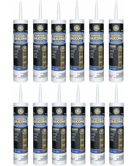GE Supreme Paintable Silicone Caulk for Window & Door, White, 9.5 fl oz Cartridge, 12 Pack - 100% Waterproof Silicone Sealant, 7X Stronger Adhesion, Freeze & Sun Proof