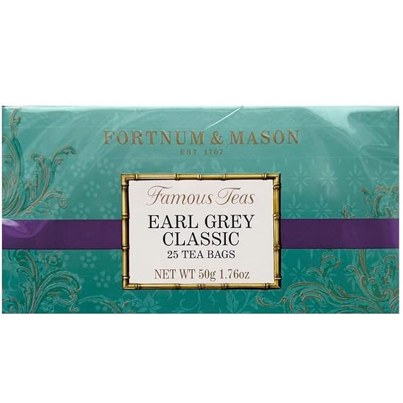 Fortnum and Mason British Tea. Earl Grey Classic 25 Count Tea Bags (1 Pack) USA | Cellophane Sealed Box | Enveloped Teabags