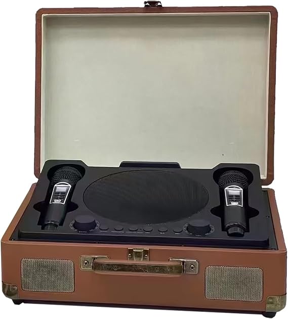 Karaoke Machine for Adults,Smart Connection/Distance: Approx 10m, 5 Play Method, with 2 Karaoke Mics,for Family,KTV,Outdoor, Gathering,conference,Brown