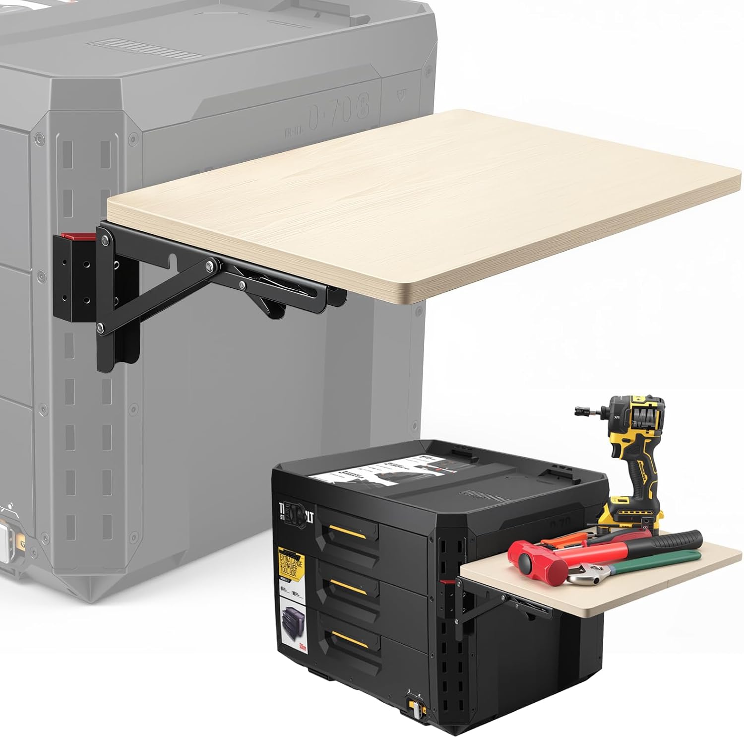 Heavy Duty Foldable Work Table Fit for ToughBuilt StackTech Toolbox, Portable Side Workbench Attachment with 200 lbs Load Capacity,Packout Toolbox Accessories
