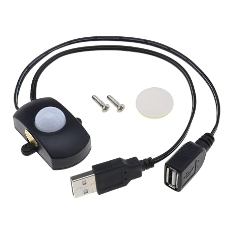 PIR Motion Sensor Switch DC 5V-24V 5A Occupancy Sensor Switch for LED Lighting PIR Infrared Motion Sensor Detector Automatic Switch LED Strip USB Interface Black