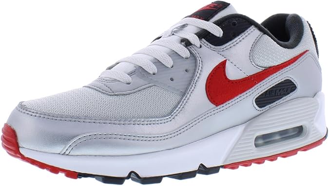 NIKE Air Max 90 Men's Trainers Sneakers Fashion Shoes DX4233 (Photon Dust/Metallic Silver/Black/University Red 001) UK8 (EU42.5)