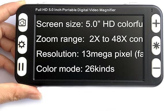 Portable Digital Video Magnifier, 5.0 Inch Electronic Reading Aid for Low Vision with 26 Color Modes, 2X-48X Times Zoom