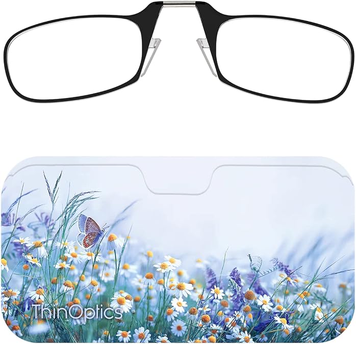 ThinOptics Universal Pod Case + Rectangular Reading Glasses, Wildflower Haze, 49 mm + 2
