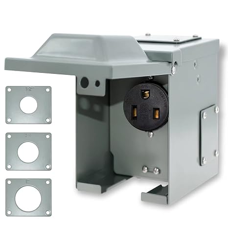 50 Amp 6-50R Outlet Box 250 Volt, Enclosed Lockable Weatherproof Outdoor Electrical NEMA 6-50R Receptacle Panel Heavy Duty Box Pre-Drilled, For Welder EV RV Electric Car Generator, ETL Listed