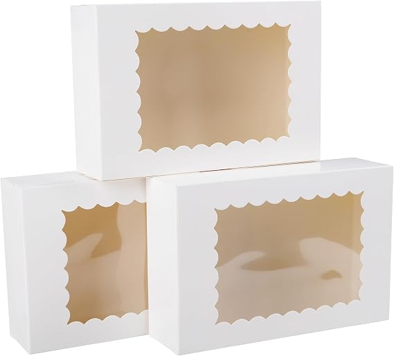 24 Pack Bakery Boxes with Window 9” x 6” x 2.5” Cookie Boxes White Packaging Gift Box for Pastry Biscuit Macaron Pie Candy Donuts