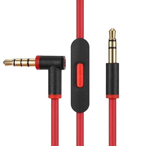 cipher Replacement Audio Cable Cord Wire,Compatible with Beats Headphones Studio Solo Pro Detox Mixr Executive Pill with in Line Mic and Control (Black Red)