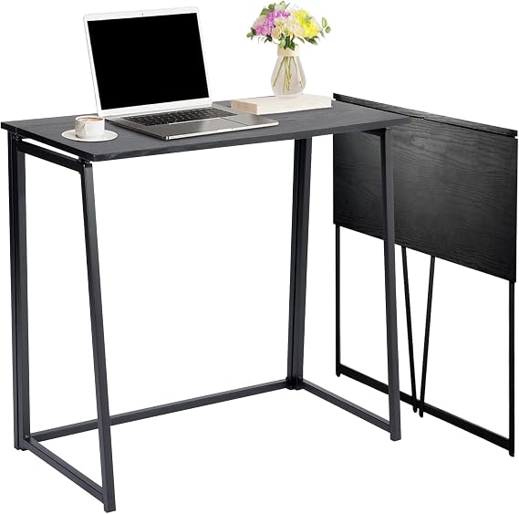 FurnitureR Folding Home Office Desk, 31.5 Inches Foldable Table, Space Saving Computer Study Desk Compact Writing Workstation for Small Space, Black