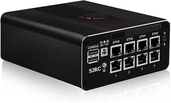 SJRC Mini PC 12th Gen N100, 8X 2.5GbE i226V LAN Small Desktop Computer Barebone, Triple 4K Display, TF Slot, DDR5 Mirco Firewall/Server for Home Office & Networking, No RAM/SSD/OS