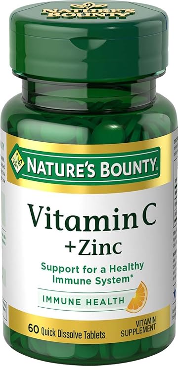 Natures Bounty Vitamin C  Zinc, Vitamin Supplement, Supports Immune Health, 60 mg, 60 Tablets