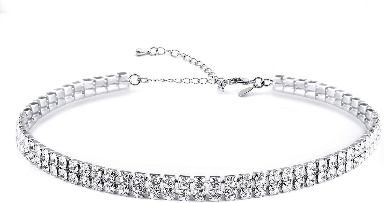 CCBFY Layered Chain Necklace Shark Tooth Design Tassel White Rhinestone Choker Necklaces for Women Fashion