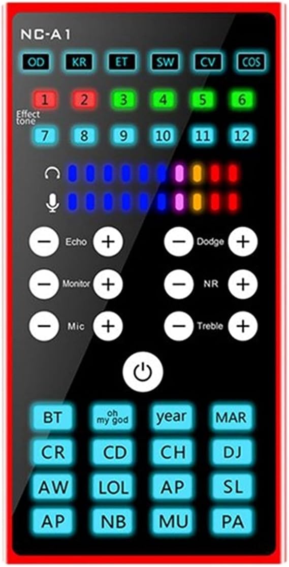 Professional Audio Mixer, A1 Sound Card Adjustable Noise Reduction Dual DSP Audio Processing Portable Sound Card With Colorful Lights