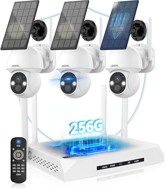 100% Solar Powered & 2-Way AudioOutdoor Wireless PTZ Camera System, 4MP Solar Powered Battery Cameras,Home Video Surveillance Systems
