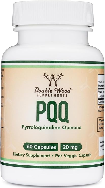 PQQ Supplement - 20mg, 60 Capsules (Pyrroloquinoline Quinone) Promotes Mitochondria ATP Coenzyme Levels, Energy Optimizer and Sleep Support (Non-GMO, Gluten Free, Vegan Safe) by Double Wood