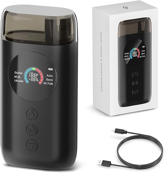 Enya ST1 3-in-1 Smart Automatic Tuner for Guitar and Ukulele | Automatic Tuner, Metronome, Electric String Winder, Full-Color LCD, 1-Cent Accuracy, Alternate Tunings, USB-C Rechargeable