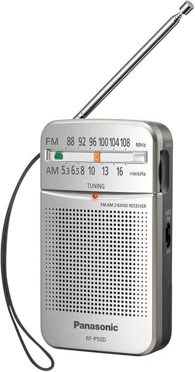 Panasonic Pocket FM/AM Portable Radio with Digital Tuner, Large Dial, Easy to See Fluorescent Pointer, Clear Sound, AM FM Radio Portable for Off-the Grid Trips, Blackouts, Battery Powered- RF-P50D