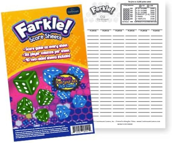 Continuum Games Farkle! Score Pad
