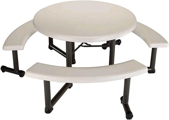Lifetime Products 22127 Lifetime Round Picnic Table and Benches, Top, 44", Almond