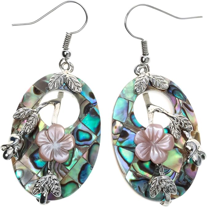 YACQ Women's Abalone Shell Flower Dangle Earrings - 2 Inch - Ultra Light