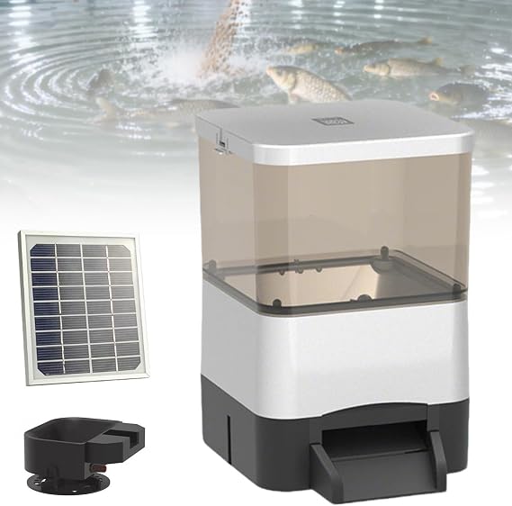 Automatic Fish Feeder 4/10l Auto Fishs Feeder Automatic Dispenser,Adjustable Auto Fish Food Dispenser with Timer,Support Support Battery&Ac&Solar Panel Powered Charging Fish Food Feeder(Silver,10L)