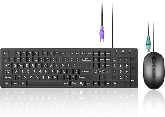 Perixx PERIDUO-117P, Wired Standard PS2 Keyboard and Mouse Combo - Full-Size Layout - Bundle with 3 Button Optical Mouse - 5.9 ft Cable - Black