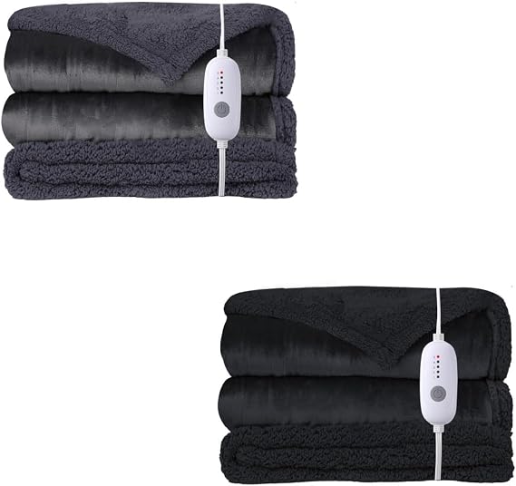 Electric Heated Blanket, 5 Level Heating 10H Auto Shutoff, Full Size Dark Gray & Black