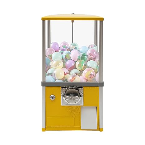 25 Cents Coin Operated Vending Machine, Store Bulk Vending Machine for 1.77-1.97inch Gadget, Capsule Toys Candy Machine Dispenser for Small Capsule Toys, Twister Balls, Etc.(Yellow)