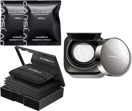 CARSLAN Makeup Blotting Paper with powder, 450 Sheets + 8 Refill Pads Bundle with 1.0 Soft Focus Loose Setting Powder, 02 Translucent For Oily