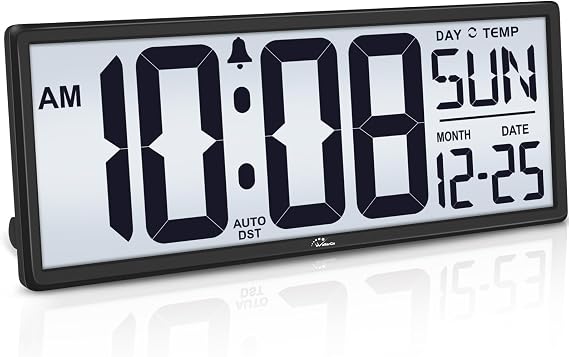 WallarGe 14.5'' Backlight Digital Wall Clock Battery Operated | Temperature and Date, Large Digital Display, Easy to Read and Set, Auto DST, Large Display for Garage, Office, Classroom