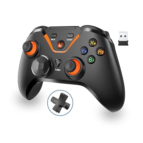 Wireless Gaming Controller for PC: Wired & 2.4G & Bluetooth Controller with 6-Axis Motion, 2-Motor Stereo Vibration, Turbo, Ergonomic Pro Controller, Compatible with PC/NS/Android (No Xbox/PS, Black)