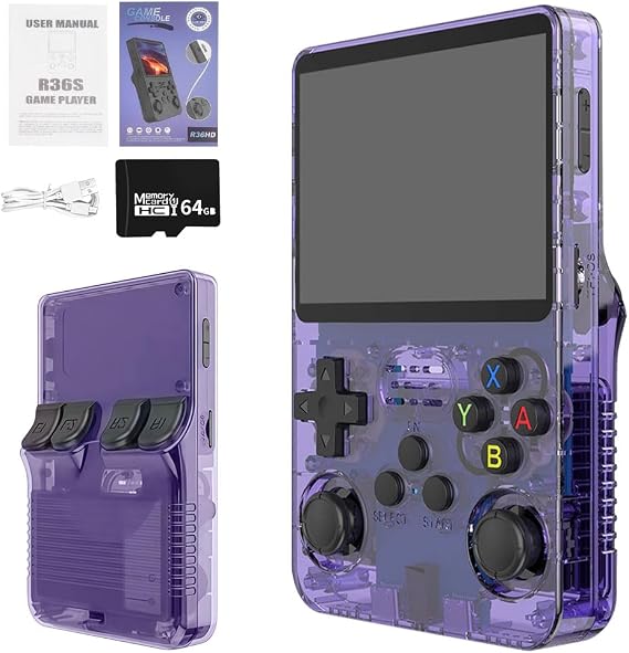 R36s Handheld Game Console, Retro Handheld with 3.5 Inch IPS Screen and 64G TF Card, Portable Hand Held Game Consoles with Linux System and 18000+ Preloaded Games, Gaming Console for Adults